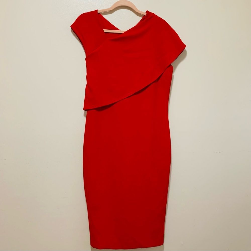 Ralph Lauren Collection Purple Label Red Crepe asymmetric Overlay dress size 10